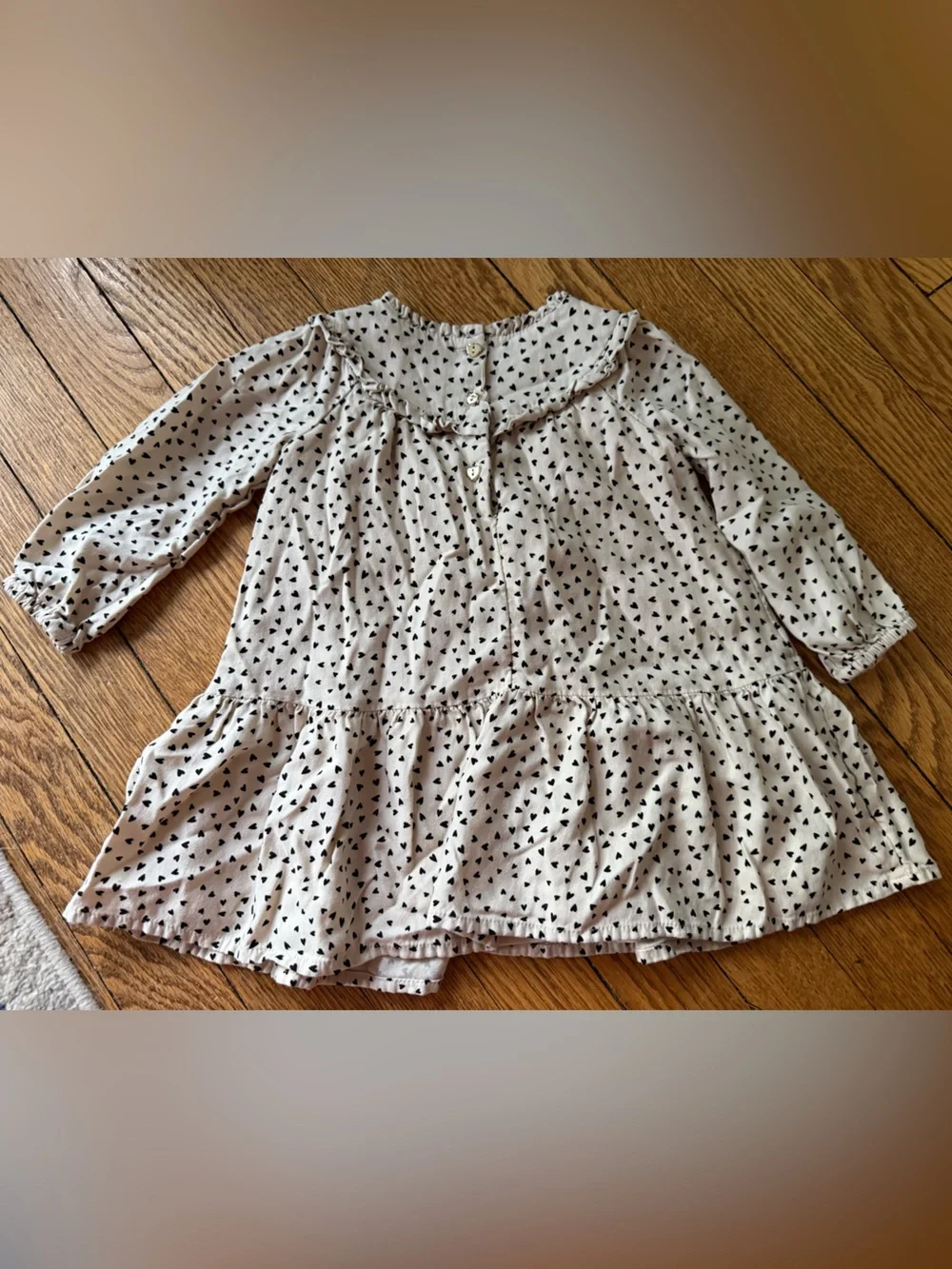 Gap Cream Dress with Black Heart Print - Size 12-18 Months